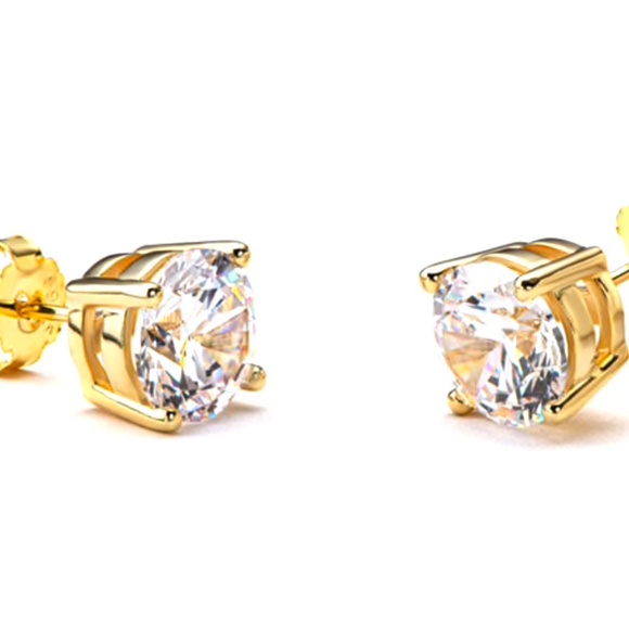 Certified 2 Carats Total Weight Moissanite Stud Earrings 14K Gold Vermeil - Picture 4 of 12